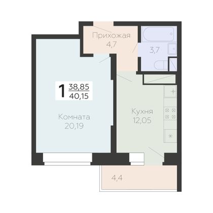 Продажа 1-комнатной квартиры 40,2 м², 6/22 этаж
