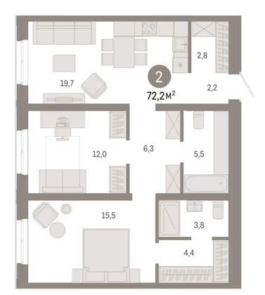 Продажа 2-комнатной квартиры 72,2 м², 2/17 этаж