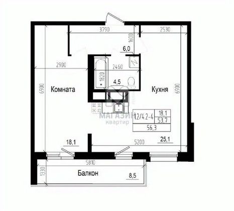 Продажа 1-комнатной квартиры 56,3 м², 4/23 этаж