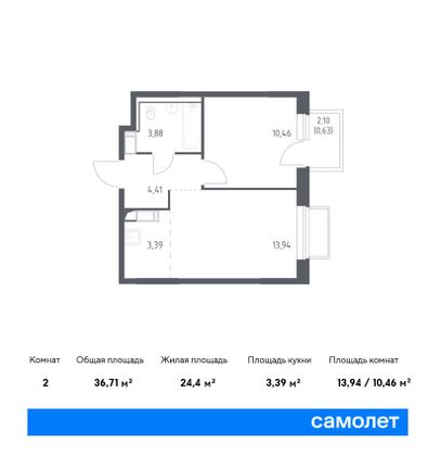 36,7 м², 1-комн. квартира, 16/17 этаж