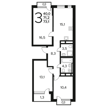 Продажа 3-комнатной квартиры 73,1 м², 11/12 этаж