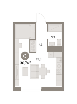 Продажа квартиры-студии 30,7 м², 2/7 этаж