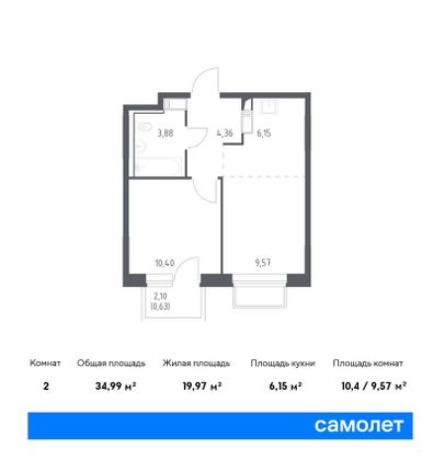 35 м², 1-комн. квартира, 16/17 этаж