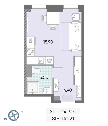Продажа квартиры-студии 24,3 м², 31/58 этаж