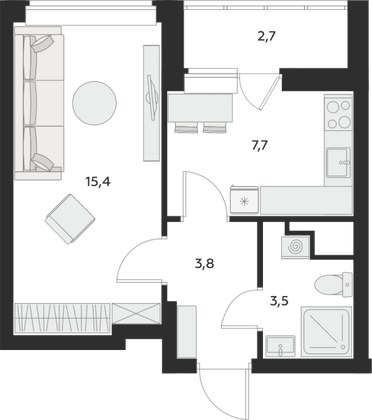 Продажа 1-комнатной квартиры 31,6 м², 2/31 этаж