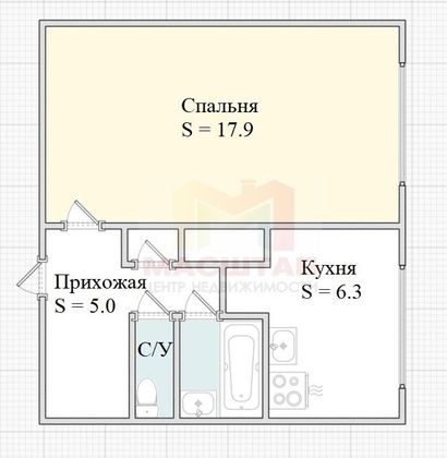 Продажа 1-комнатной квартиры 32,6 м², 9/9 этаж