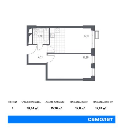 Продажа 1-комнатной квартиры 38,8 м², 26/31 этаж