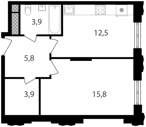 41,9 м², 1-комн. квартира, 13/30 этаж