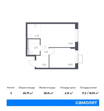 40,8 м², 1-комн. квартира, 11/12 этаж