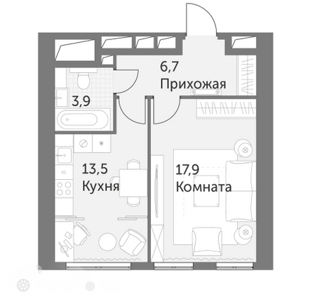 Продажа 1-комнатной квартиры 40 м², 23/47 этаж