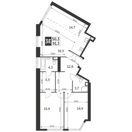 91,3 м², 3-комн. квартира, 33/47 этаж