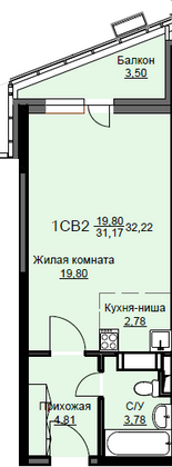 Продажа квартиры-студии 32,2 м², 12/17 этаж