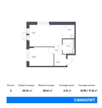 35,5 м², 1-комн. квартира, 7/17 этаж