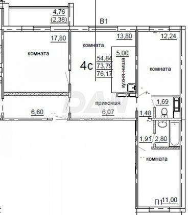 Продажа 3-комнатной квартиры 76,2 м², 1/10 этаж
