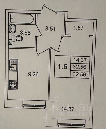 Продажа 1-комнатной квартиры 32,6 м², 1/18 этаж