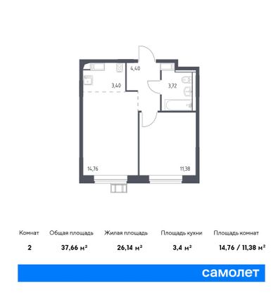 37,7 м², 1-комн. квартира, 14/14 этаж