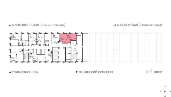 Продажа 1-комнатной квартиры 37,9 м², 42/58 этаж