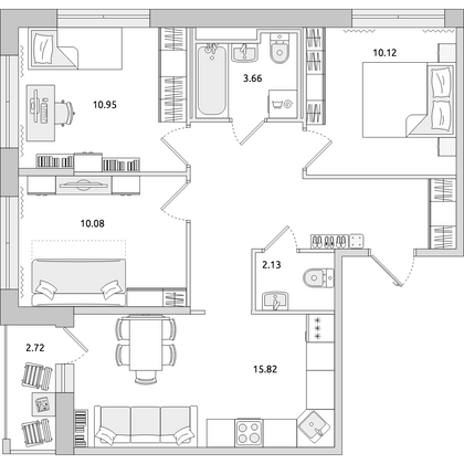 Продажа 3-комнатной квартиры 68,7 м², 9/15 этаж