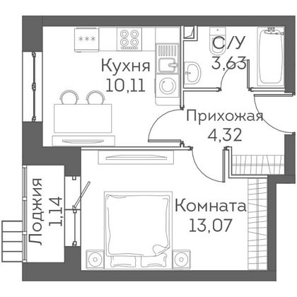 32,3 м², 1-комн. квартира, 2/24 этаж