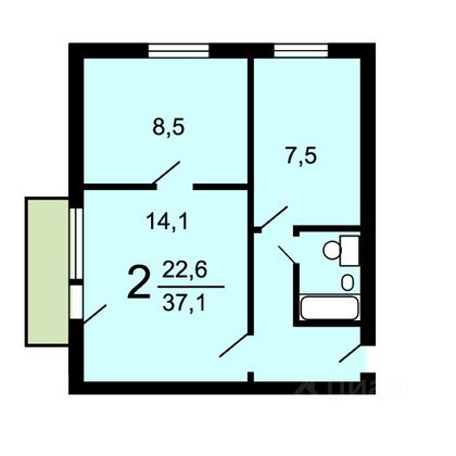 Продажа 2-комнатной квартиры 37,5 м², 3/9 этаж