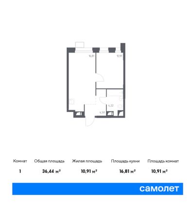 Продажа 1-комнатной квартиры 36,4 м², 21/23 этаж