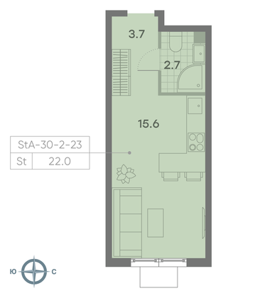 Продажа квартиры-студии 22 м², 19/23 этаж