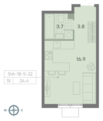 Продажа квартиры-студии 24,4 м², 21/23 этаж