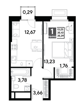 Продажа 1-комнатной квартиры 35,4 м², 15/25 этаж