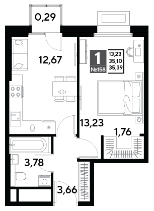 Продажа 1-комнатной квартиры 35,4 м², 15/25 этаж