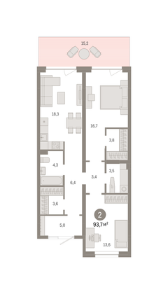 Продажа 2-комнатной квартиры 93,7 м², 1/8 этаж