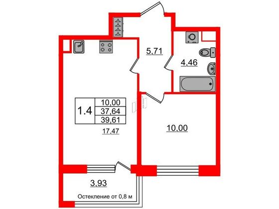 Продажа 1-комнатной квартиры 37,6 м², 1/9 этаж