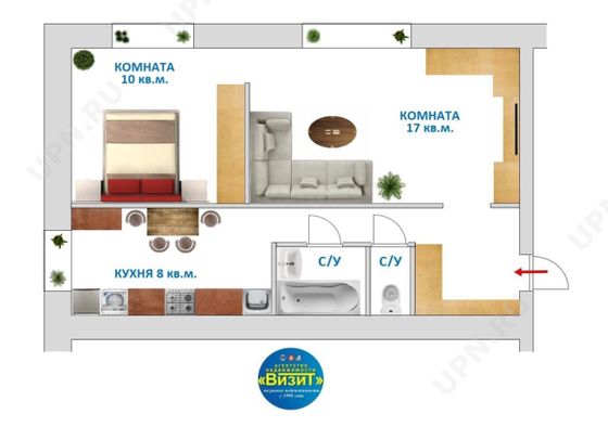 Продажа 2-комнатной квартиры 45 м², 1/9 этаж