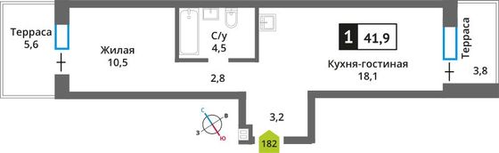 Продажа 1-комнатной квартиры 41,9 м², 1/6 этаж