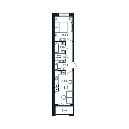 Продажа 1-комнатной квартиры 39,3 м², 4/12 этаж