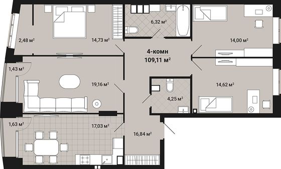 Продажа 4-комнатной квартиры 109,5 м², 4/6 этаж
