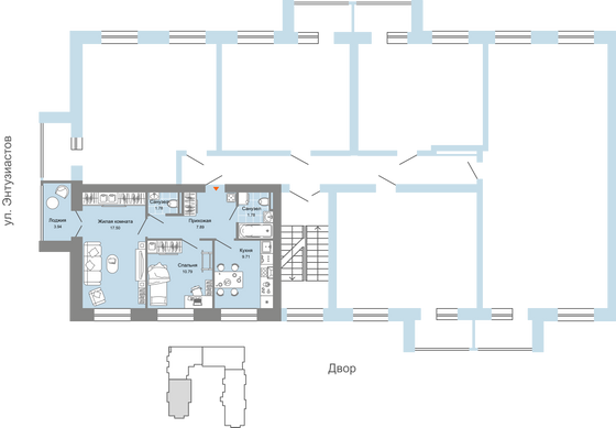 Продажа 2-комнатной квартиры 54 м², 4/4 этаж