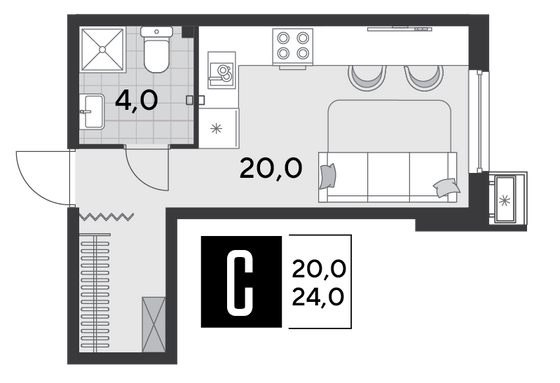 Продажа квартиры-студии 24 м², 2/18 этаж