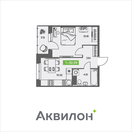 32,6 м², 1-комн. квартира, 5/5 этаж