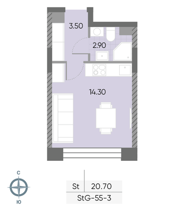 Продажа квартиры-студии 20,7 м², 3/30 этаж