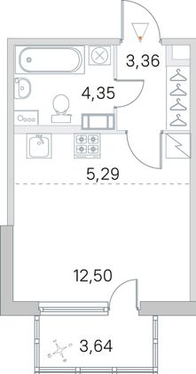 Продажа квартиры-студии 26,6 м², 3/5 этаж