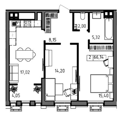 Продажа 2-комнатной квартиры 66,1 м², 9/23 этаж