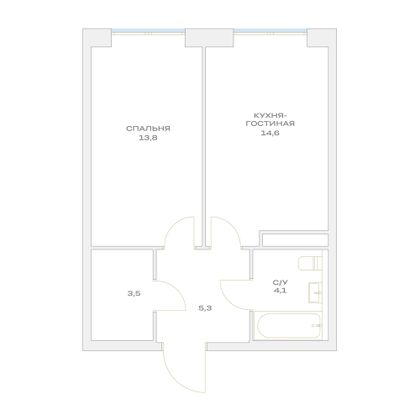 Продажа 1-комнатной квартиры 41,3 м², 5/23 этаж