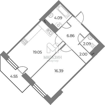 Продажа квартиры-студии 50,5 м², 5/18 этаж