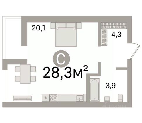 Продажа квартиры-студии 28,3 м², 1/8 этаж