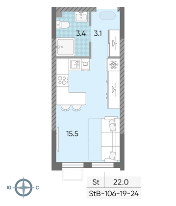 Продажа квартиры-студии 22 м², 24/24 этаж