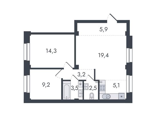 Продажа 3-комнатной квартиры 63,1 м², 1/16 этаж