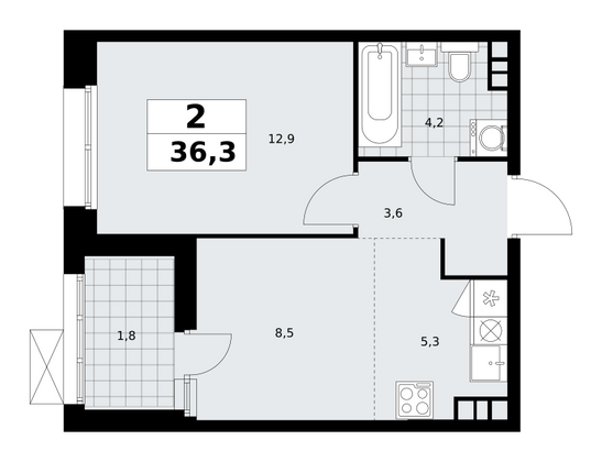 36,3 м², 2-комн. квартира, 7/21 этаж