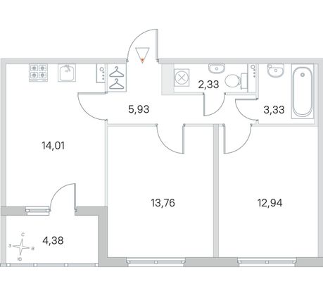 Продажа 2-комнатной квартиры 54,5 м², 2/4 этаж