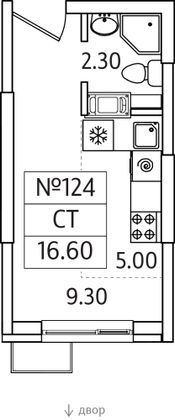 16,6 м², студия, 12/25 этаж