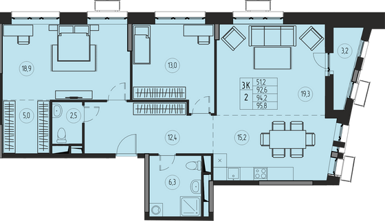 94,2 м², 3-комн. квартира, 15/21 этаж